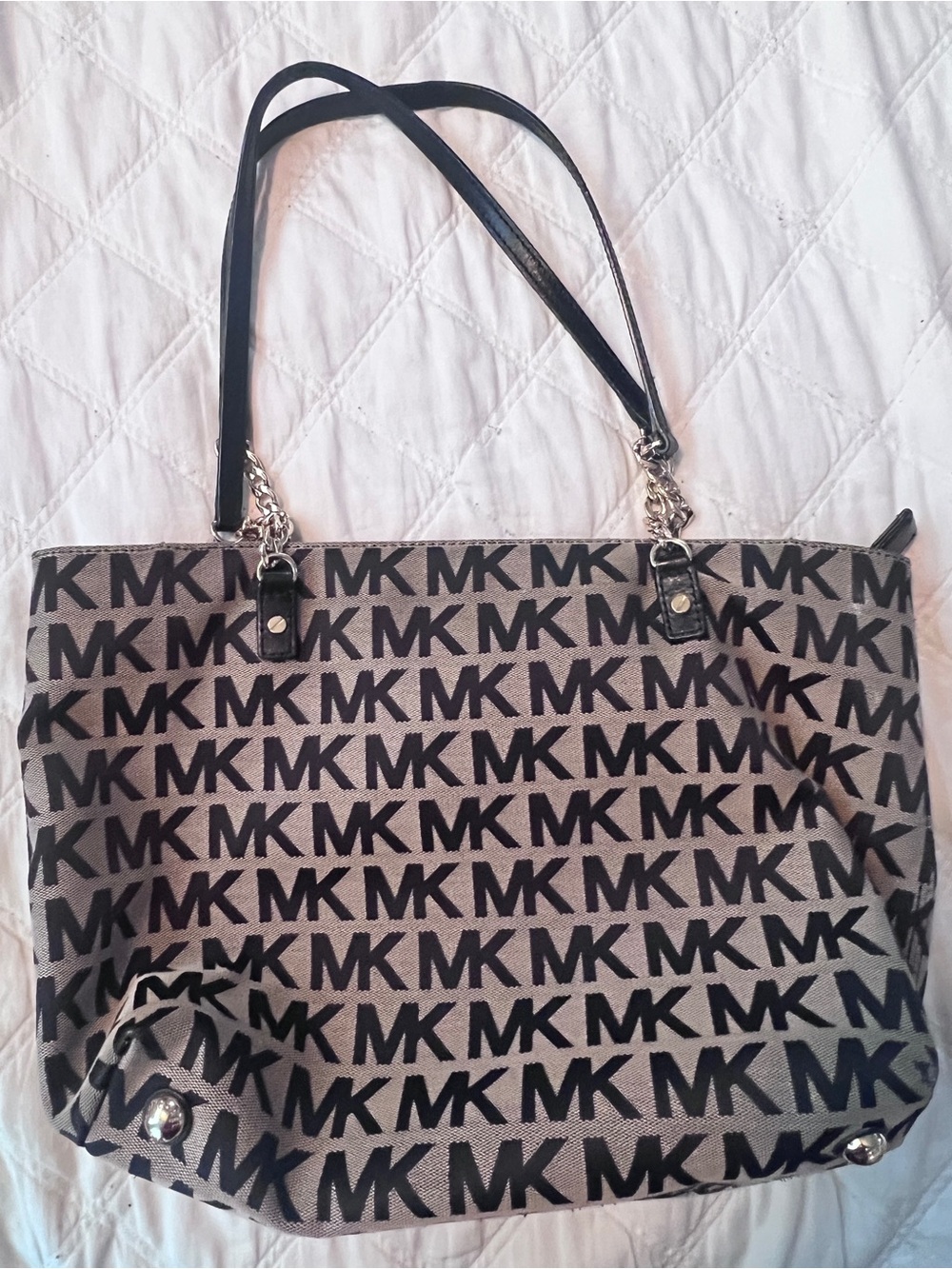 Michael Kors Black and Beige MK Signature Tote